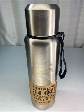 Aquapelli 34oz Stainless Steel Insulated Bottle - Silver with Black Strap